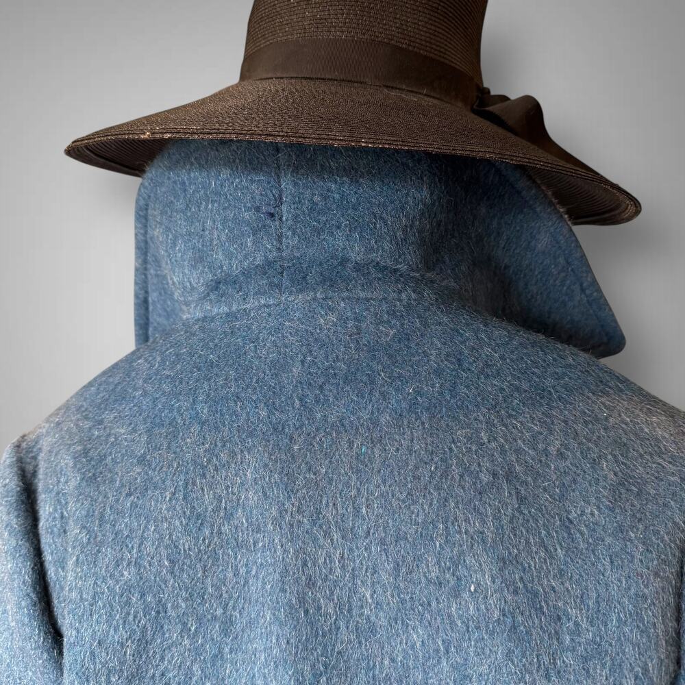 1970s Mod Blue Wool Double Breasted Pea Coat Dramatic Collar Med Vintage Jacket - Picture 8 of 13